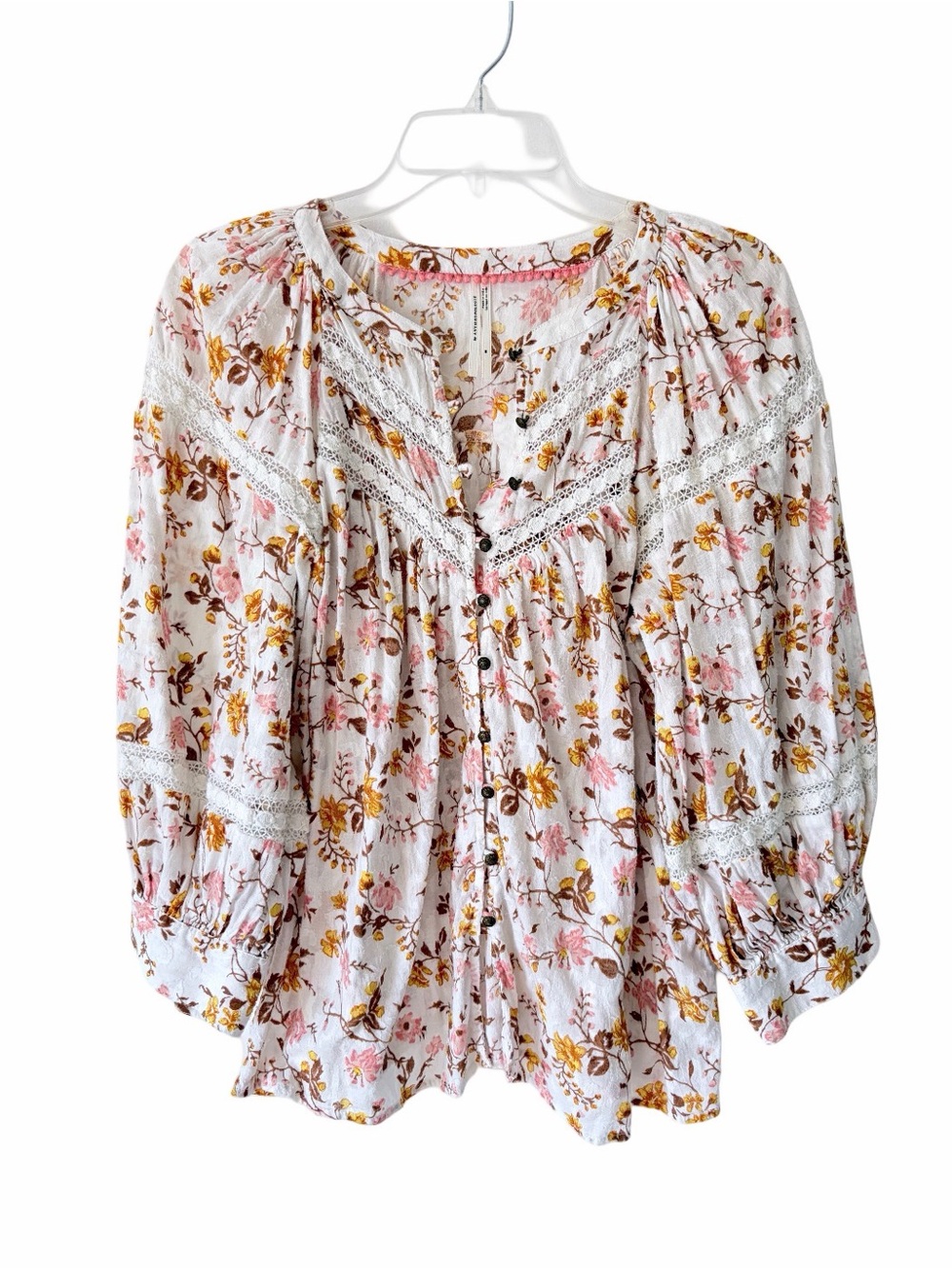 Anthropologie Harmony Lace Floral White Peasant Boho Blouse Top size medium - Picture 4 of 10